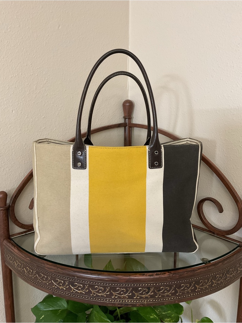 kate spade Striped Canvas Tote in Yellow, Black, Cream